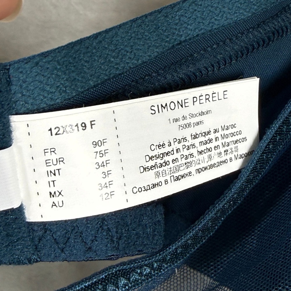 Simone Perele Delice Sheer Plunge Bra 34F Prestige Blue Embroidered 12X319 NEW - Picture 3 of 10
